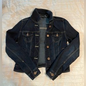 American Eagle Blue Buttoned Tight Fitting Jean Jacket with Usable Pockets
